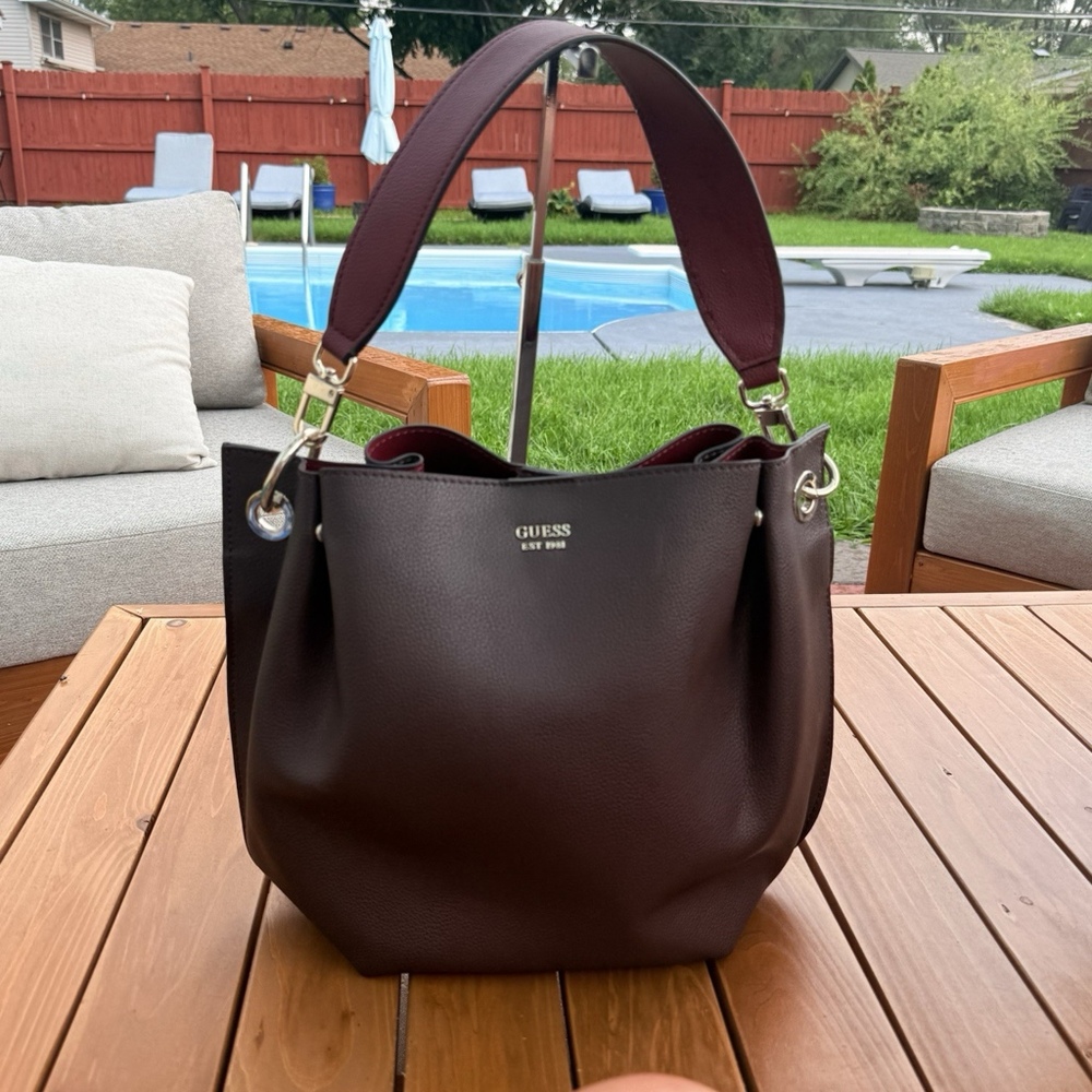 Guess burgundy Hobo Shoulder Bag Large